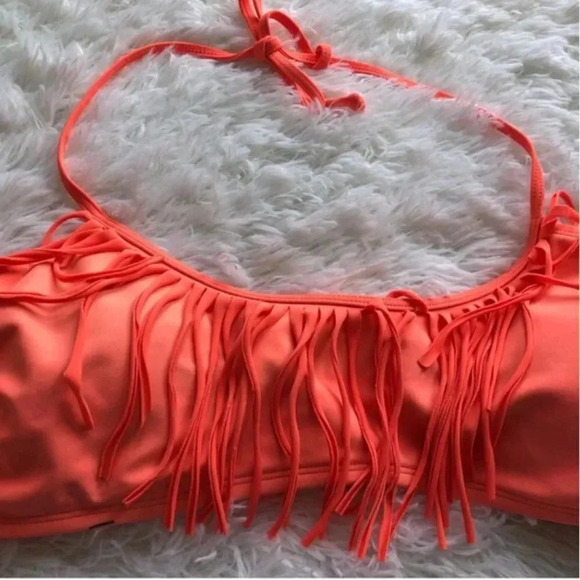Neon Orange Bikini Top with Fringe | Fringe | Neon Bikini | Bright | Swim - Picture 11 of 14